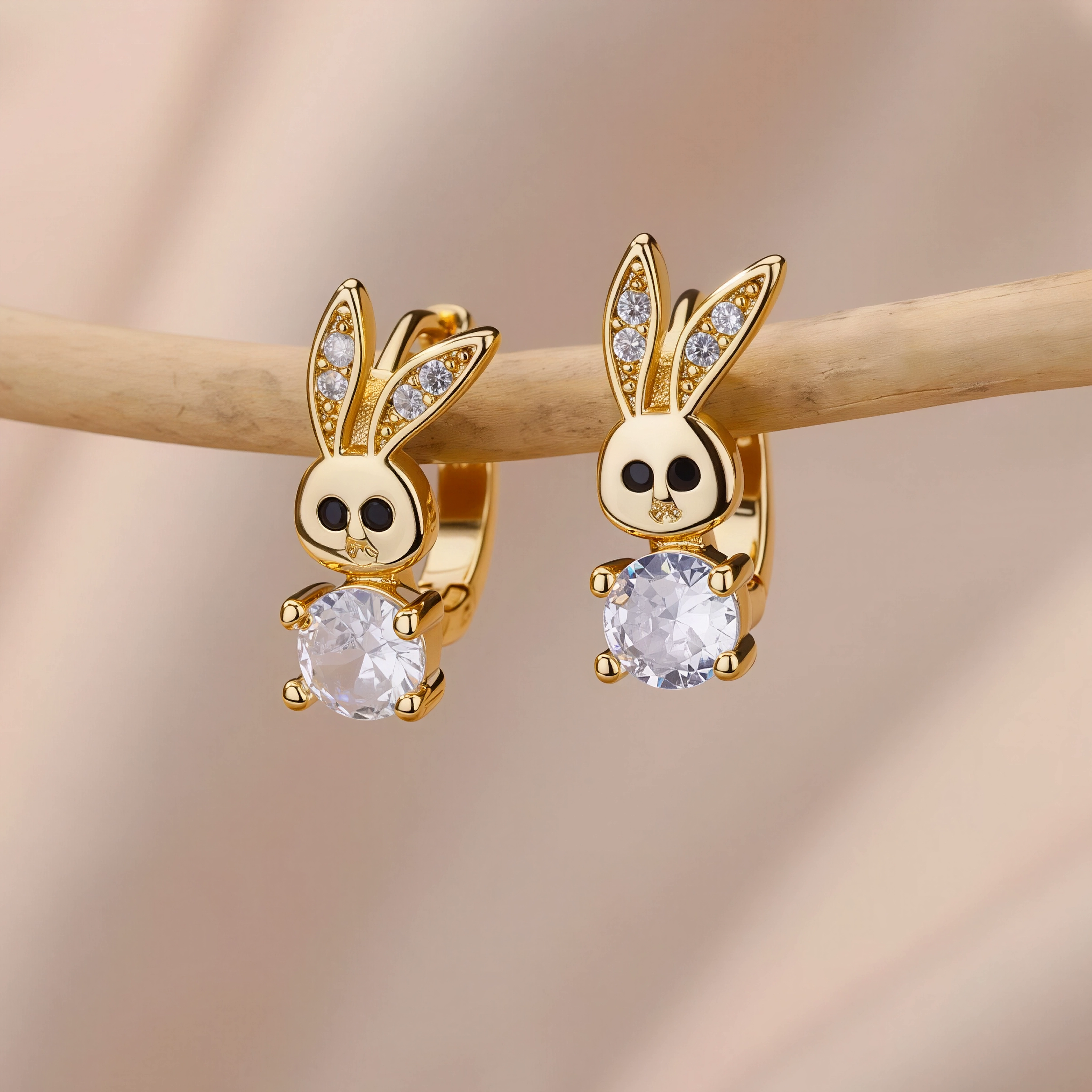 Poppy bunny drop earrings, gold plated